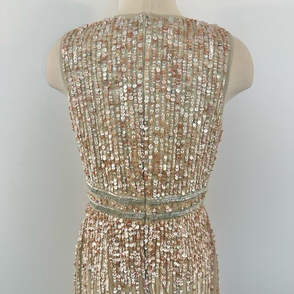 Mac Duggal Sequin Sleeveless Sheath Midi Cocktail Dress in Beige Rose Gold 8 - Picture 10 of 14